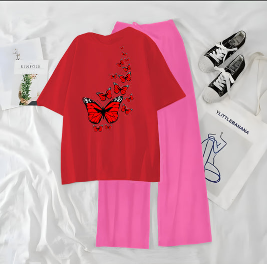 Red Little Butterfly Printed Night Wear Casual Dress