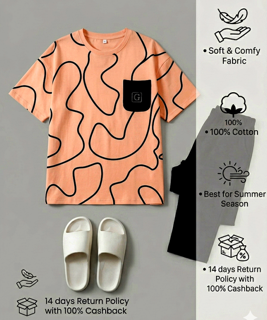G Pocket Printed T-shirt With Solid Black Trouser Sportswear Tracksuit