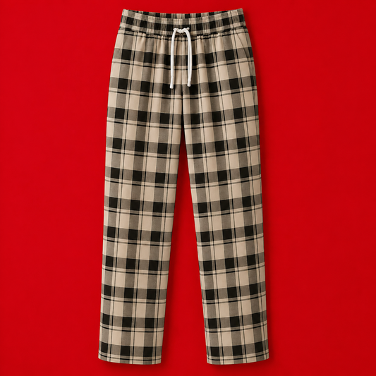 Comfy Casual Pajama Pants Check Print Drawstring Palazzo Lounge Pants Wide Leg