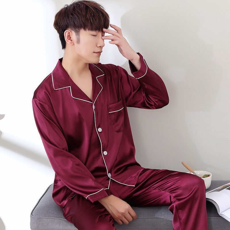 Marron Nighty Finely Stitched Men’s Silk Satin Pajama Set – Luxurious Nightwear for Men