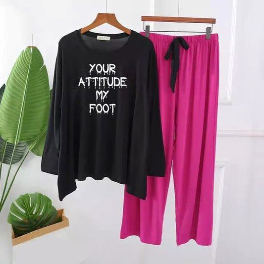 Premium Your Attitude on my foot Print Full Sleeves Pajama Set for Women