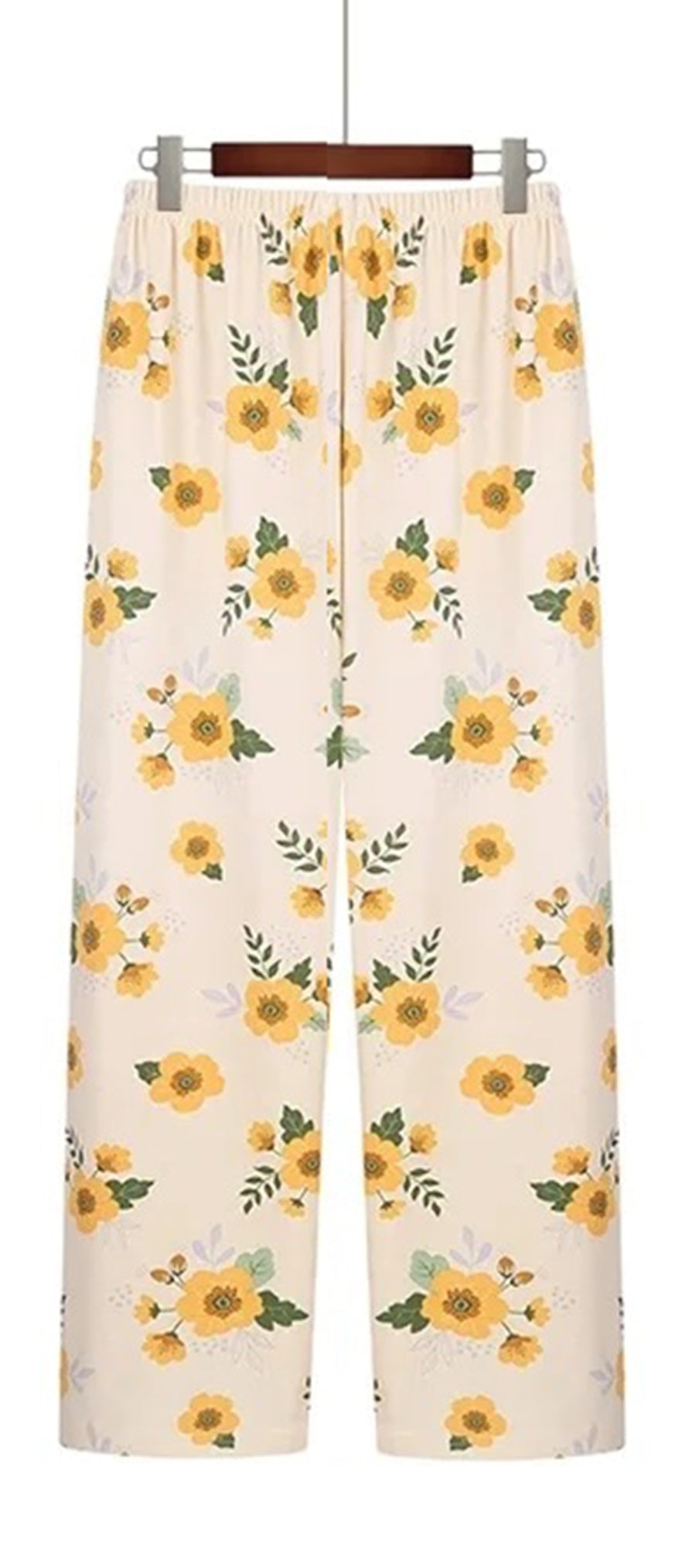 Pack of Two Comfy Casual Pajama Pants Floral Print Drawstring Palazzo Lounge Pants Wide Leg