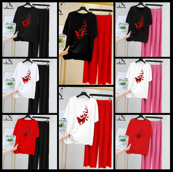 Red Little Butterfly Printed Night Wear Casual Dress