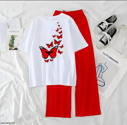 Red Little Butterfly Printed Night Wear Casual Dress