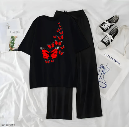Red Little Butterfly Printed Night Wear Casual Dress