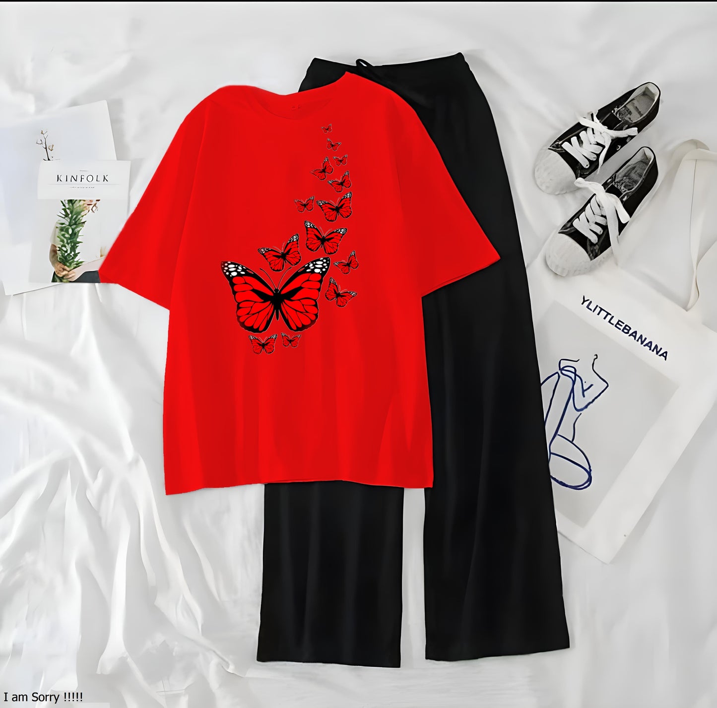Red Little Butterfly Printed Night Wear Casual Dress