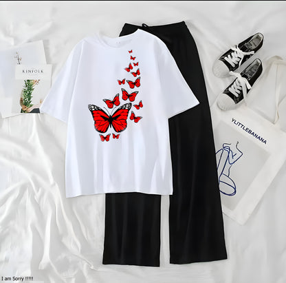 Red Little Butterfly Printed Night Wear Casual Dress