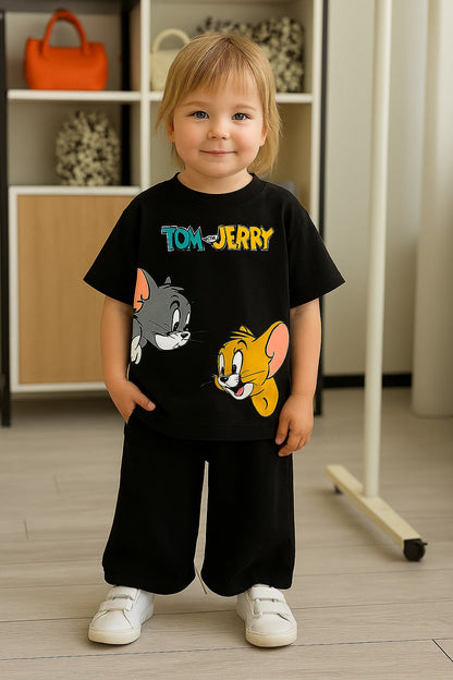 Black Tom & Jerry Printed Casual Wear and Night Wear Dress for Adults and Kids