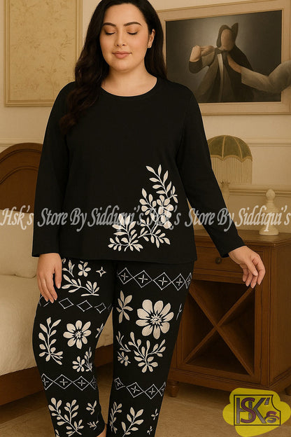 Full Sleeves Floral Leaf Printed Suit