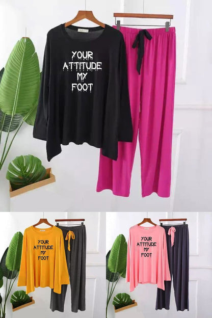 Premium Your Attitude on my foot  Print Full Sleeves Pajama Set for Women