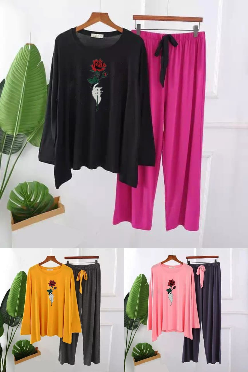 Premium Flower Print Full Sleeves Pajama Set for Women