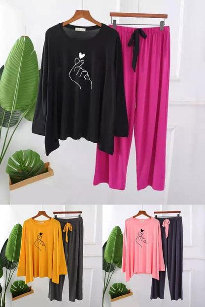 Premium Hand Heart  Print Full Sleeves Pajama Set for Women