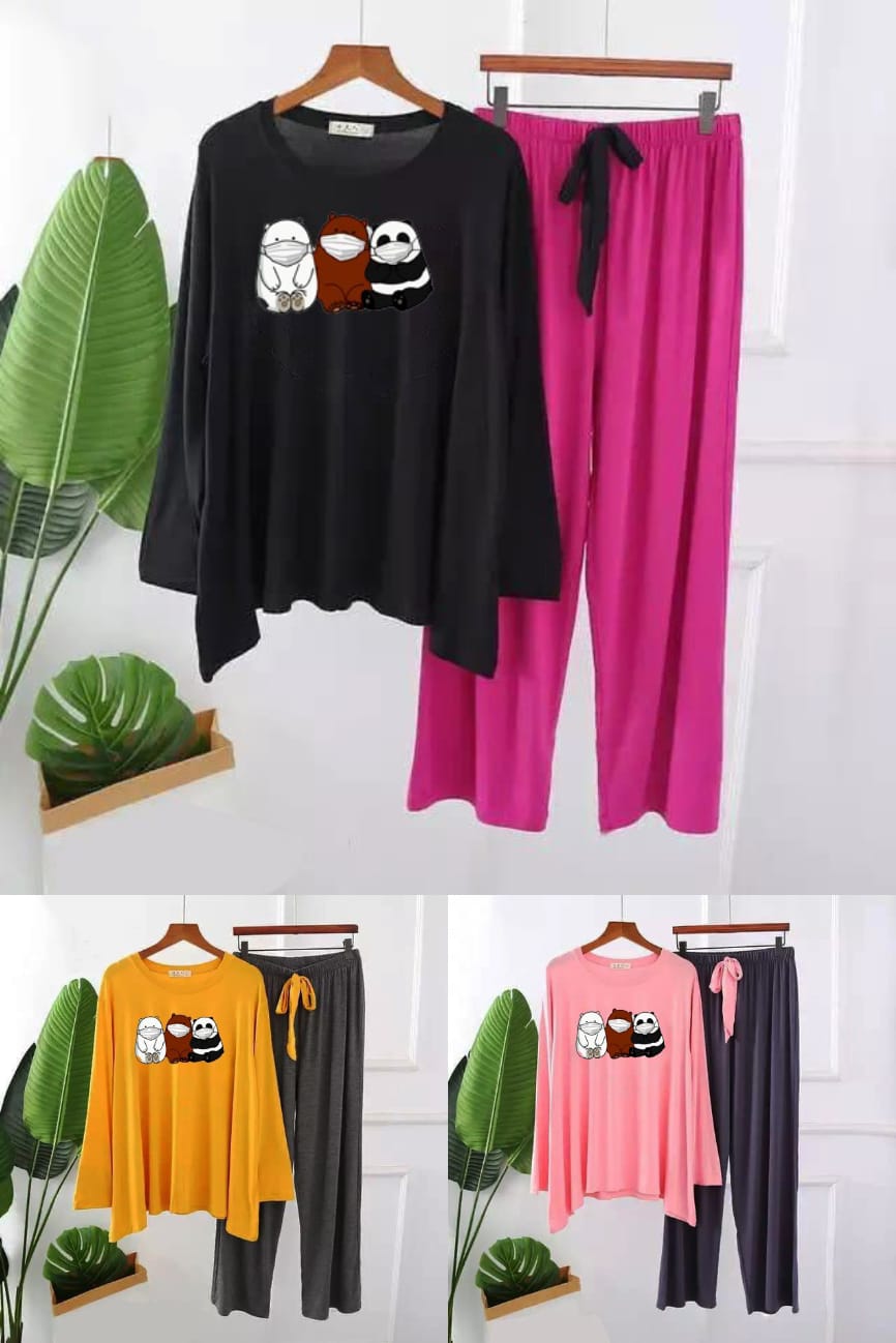 Premium Panda Print Full Sleeves Pajama Set for Women