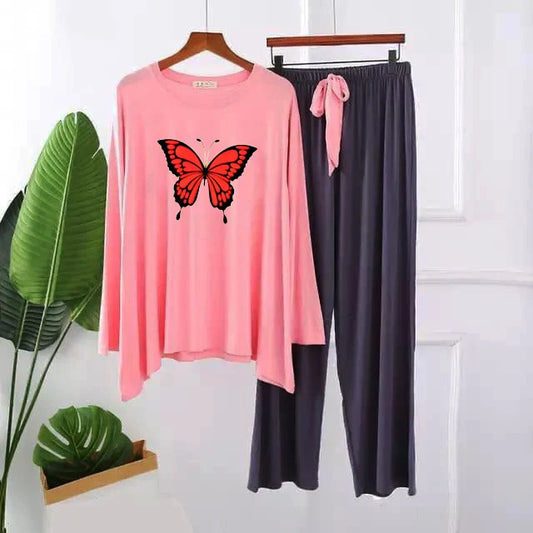 Red Big Butterfly Printed Long wear Casual Night Wear Dress