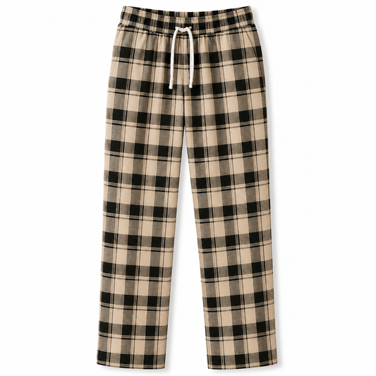 Comfy Casual Pajama Pants Check Print Drawstring Palazzo Lounge Pants Wide Leg