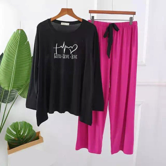 Faith Hope Love Printed Full Sleeves Pajama Set for Women