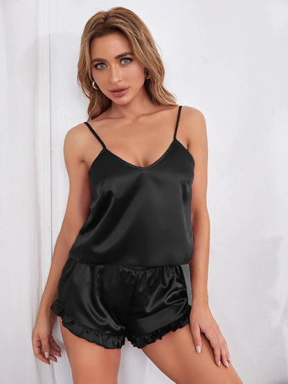 Black Two piece Silk Camisole Nighty