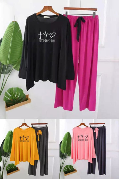 Faith Hope Love Printed Full Sleeves Pajama Set for Women