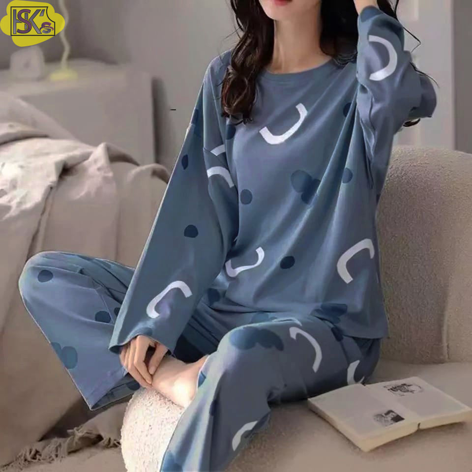 Blue Cloud Printed Full Sleeves Dress
