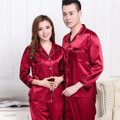 Red Nighty Finely Stitched Silk Satin Pajama Set – Luxurious Nightwear for couple