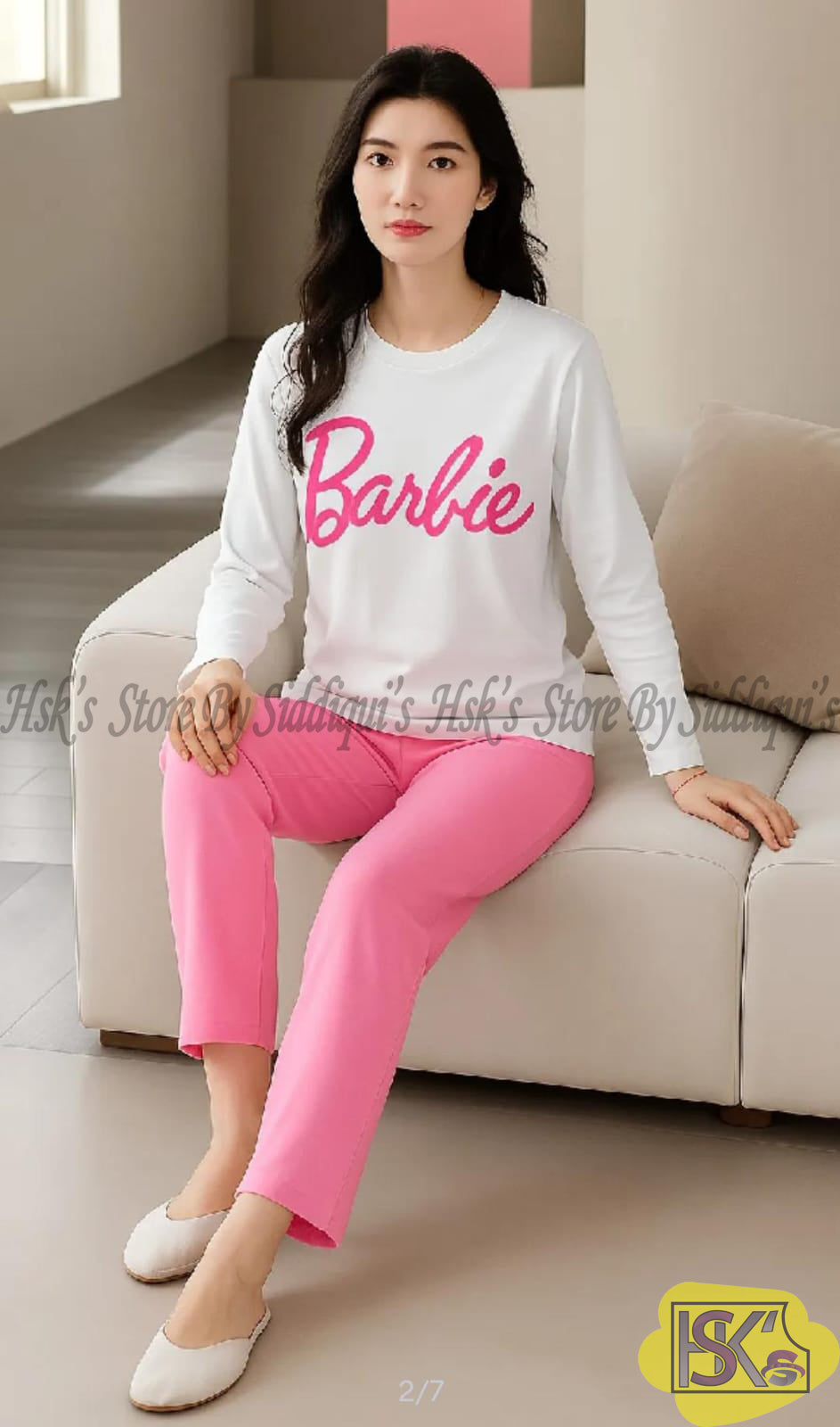 Barbie Printed White Full Sleeves T-shirt With Different Sold Color Trouser