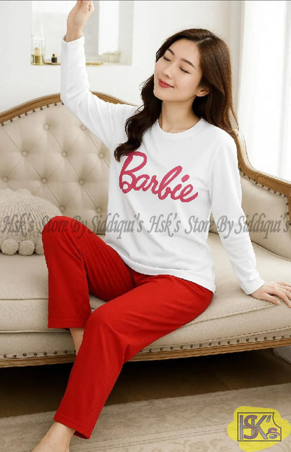 Barbie Printed White Full Sleeves T-shirt With Different Sold Color Trouser