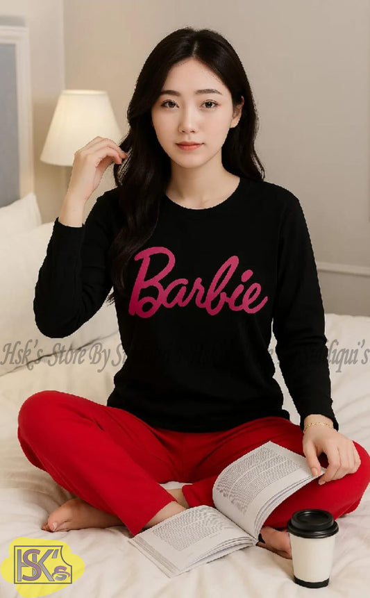 Barbie Printed Black Full Sleeves T-shirt With Different Sold Color Trouser