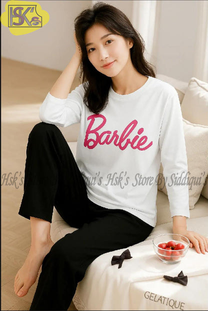 Barbie Printed White Full Sleeves T-shirt With Different Sold Color Trouser