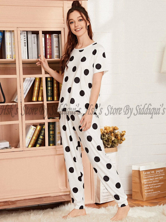 White Polka Dot Half Sleeves Dress
