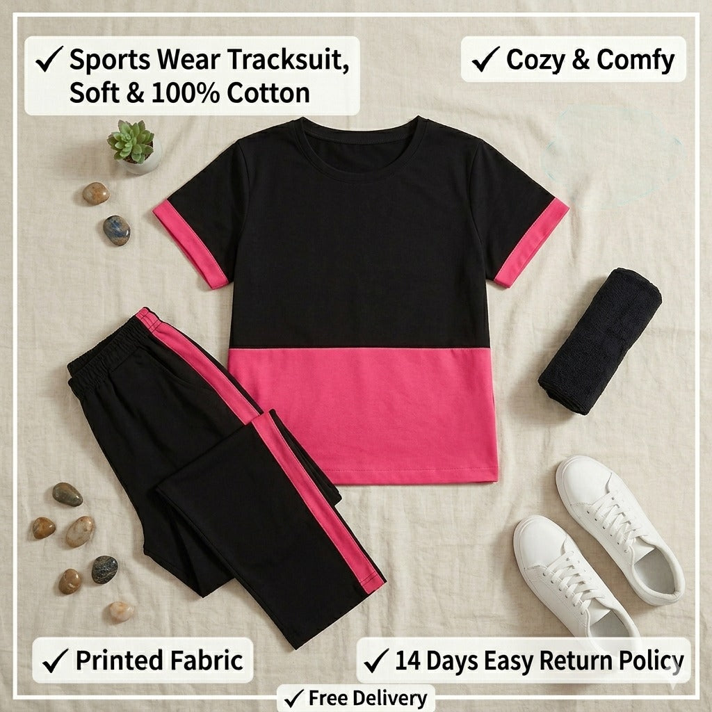 Pink Sports Wear Gym and Track suit (Pink and Black)
