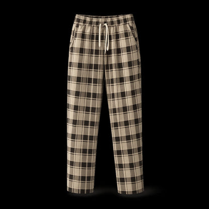 Comfy Casual Pajama Pants Check Print Drawstring Palazzo Lounge Pants Wide Leg