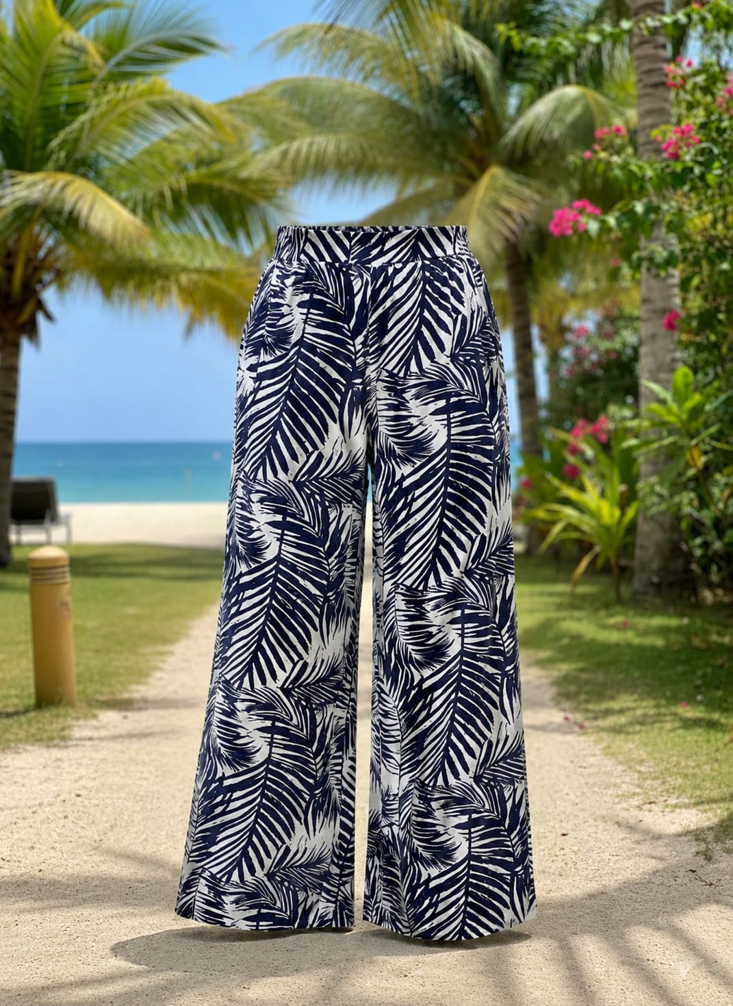 Pack of Two Comfy Casual Pajama Pants Trophical lead Print Drawstring Palazzo Lounge Pants Wide Leg