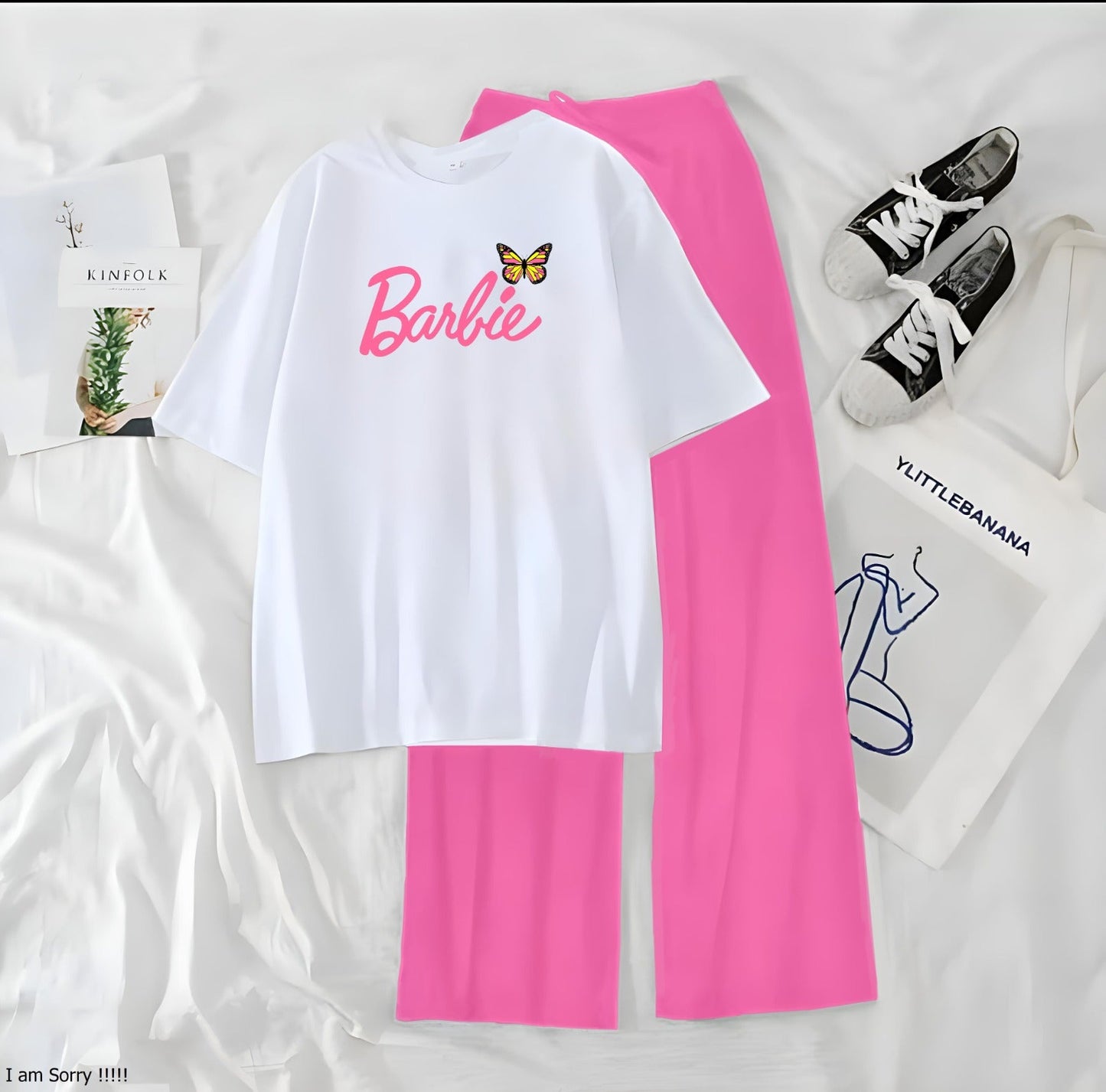 Women’s Graphic Print T-Shirt &amp; Wide Leg Palazzo Lounge Set – Soft Casual Co-Ord Nightwear