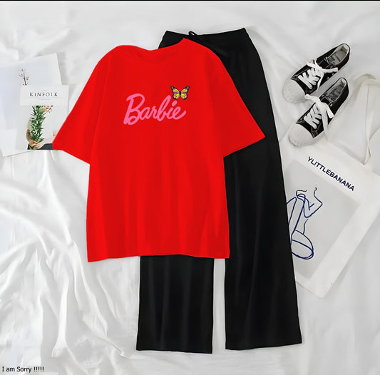 Women’s Graphic Print T-Shirt &amp; Wide Leg Palazzo Lounge Set – Soft Casual Co-Ord Nightwear