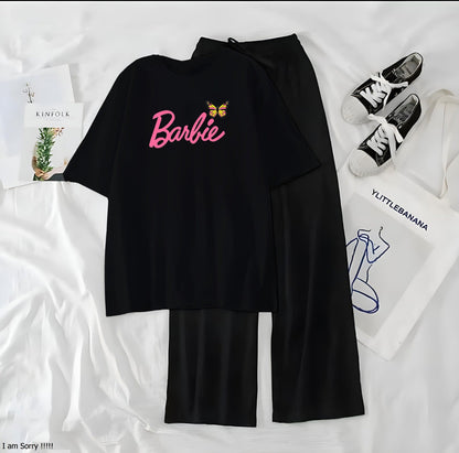 Women’s Graphic Print T-Shirt &amp; Wide Leg Palazzo Lounge Set – Soft Casual Co-Ord Nightwear