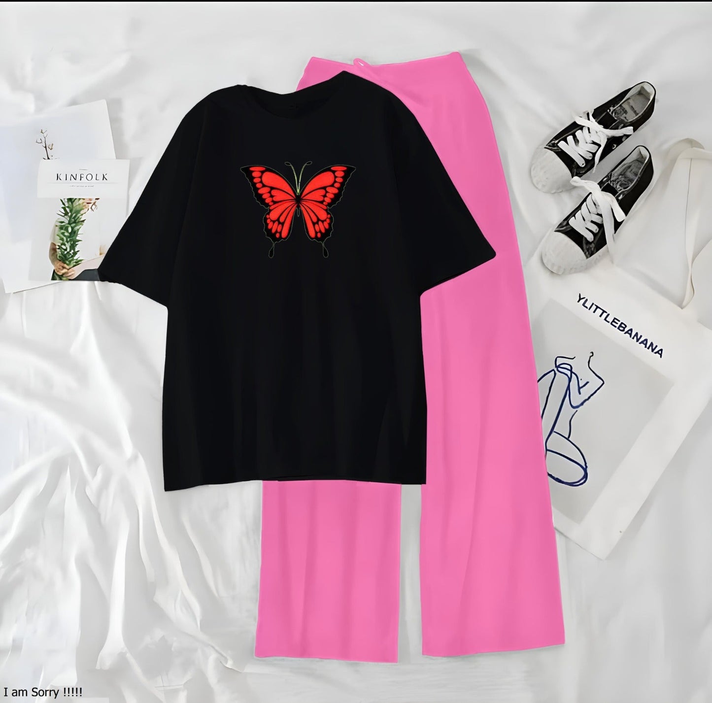 Women’s Graphic Print T-Shirt & Wide Leg Palazzo Lounge Set – Soft Casual Co-Ord Nightwea