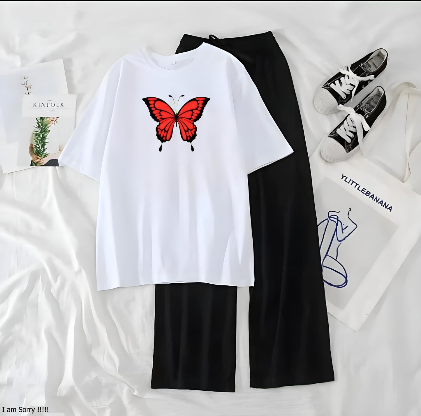 Women’s Graphic Print T-Shirt & Wide Leg Palazzo Lounge Set – Soft Casual Co-Ord Nightwea