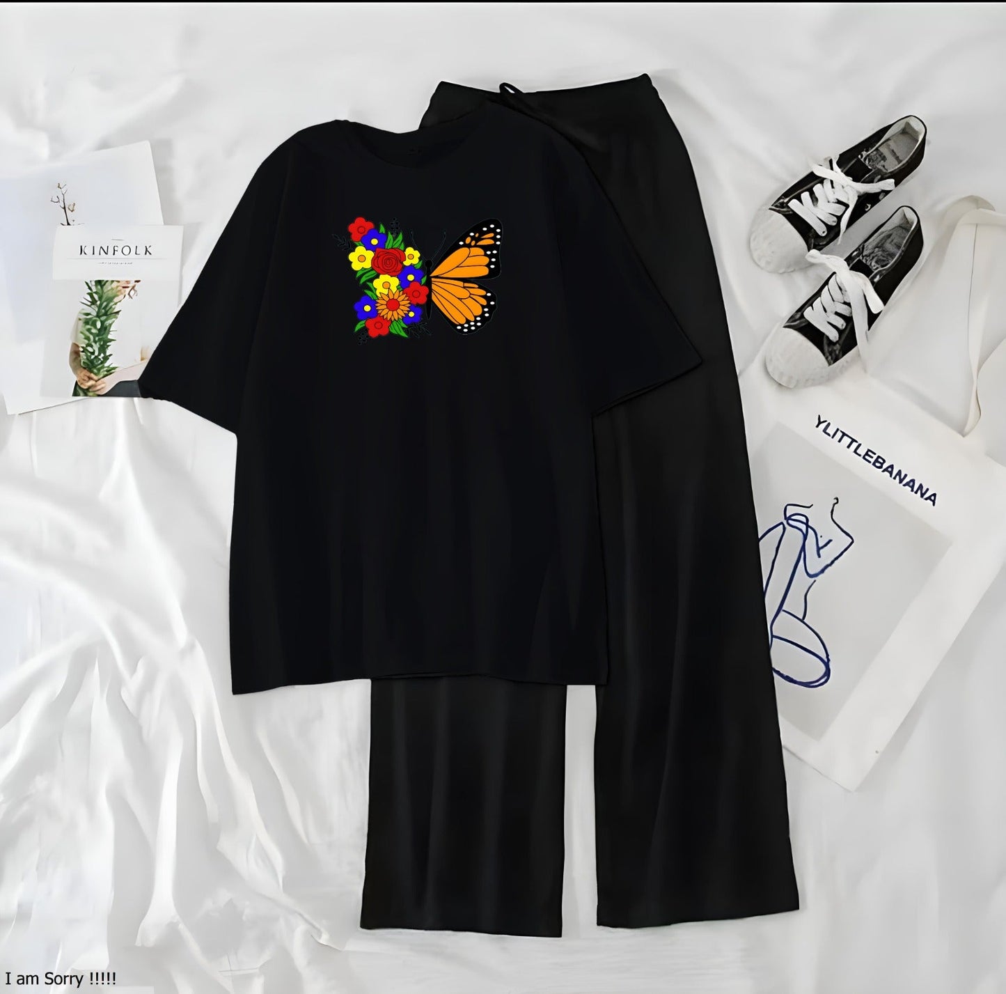 Women’s Graphic Print T-Shirt &amp; Wide Leg Palazzo Lounge Set – Soft Casual Co-Ord Nightwear