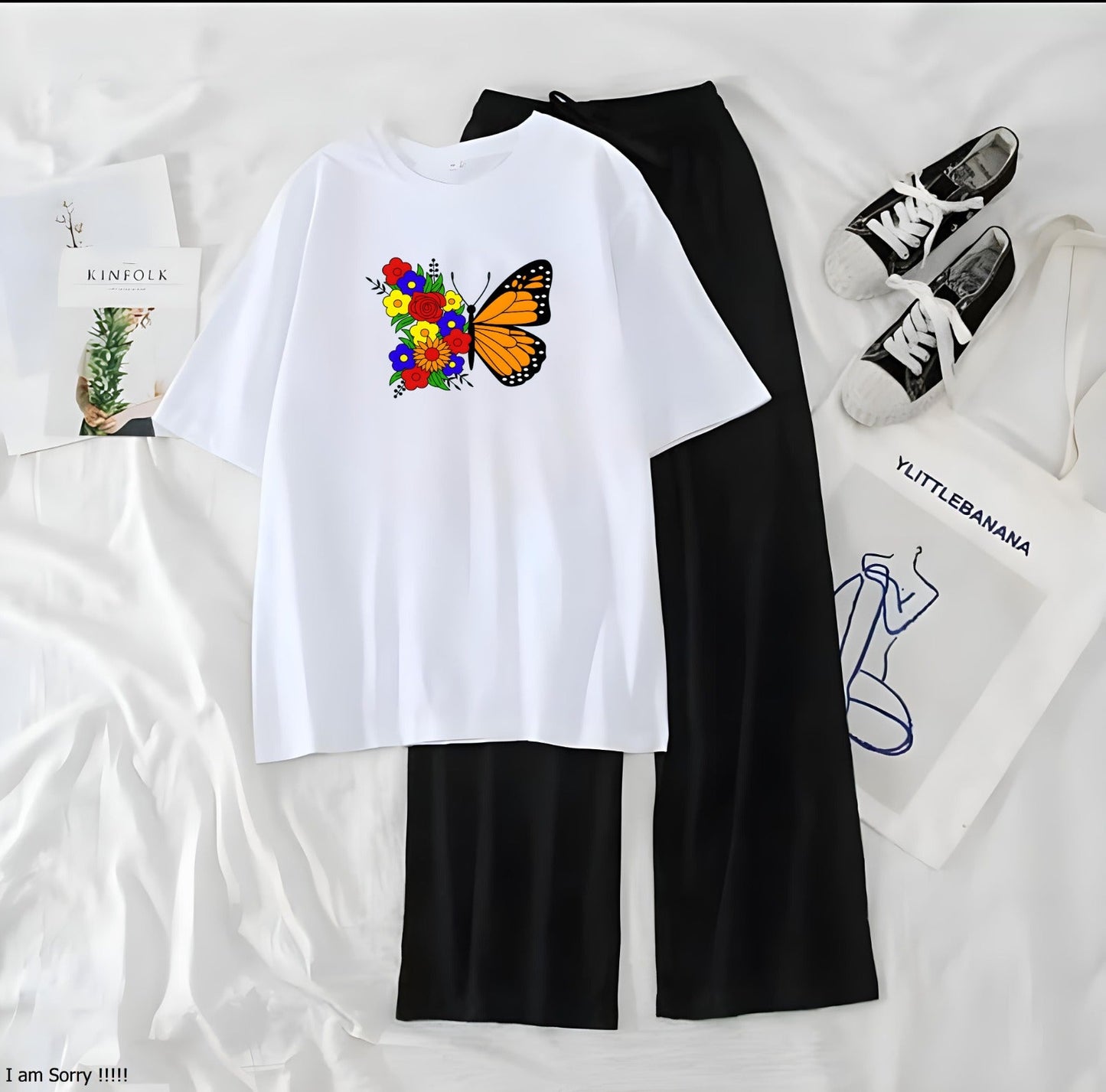 Women’s Graphic Print T-Shirt &amp; Wide Leg Palazzo Lounge Set – Soft Casual Co-Ord Nightwear