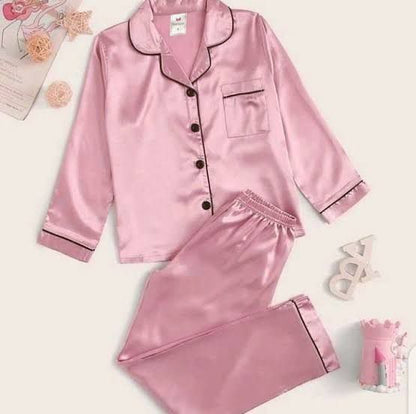 Baby Pink Nighty Finely Stitched Silk Satin Pajama Set – Luxurious Nightwear for couple