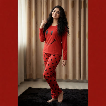 Red Smile Full Sleeves Matching Printed Trouser