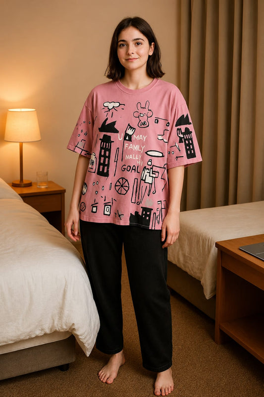 Planet Half Sleeves Printed Dress