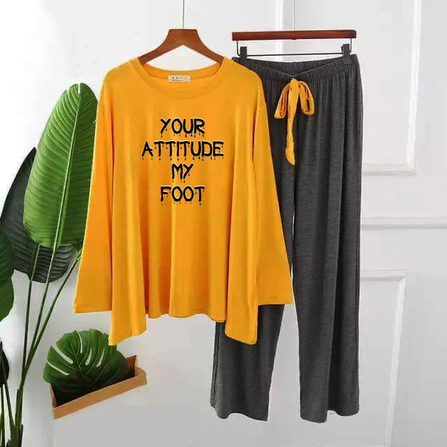Premium Your Attitude on my foot  Print Full Sleeves Pajama Set for Women