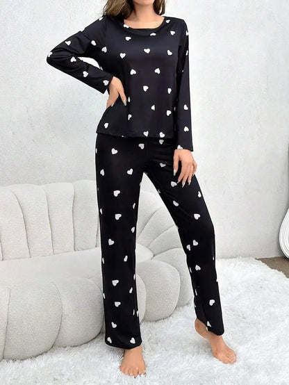 Black Little Hear Full Sleeves Matching Night Wear