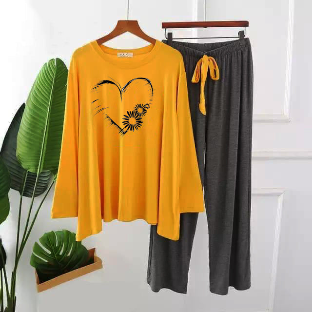 Heart Print Full Sleeves Night Suit