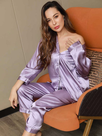 Premium Quality women Silk Pjs Lilac