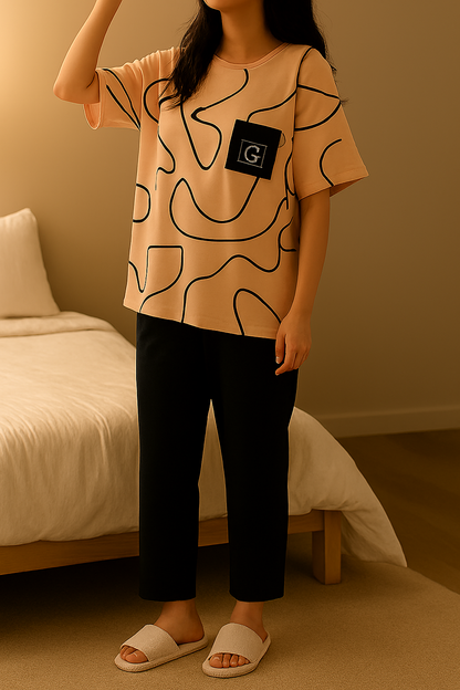 G Pocket Printed T-shirt With Solid Black Trouser Sportswear Tracksuit