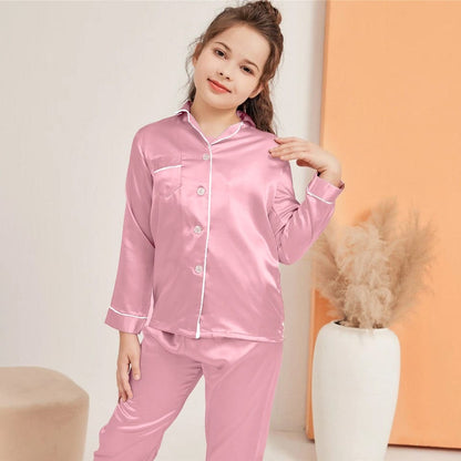 Baby Pink Luxury Silk Satin Sleepwear Set for Kids