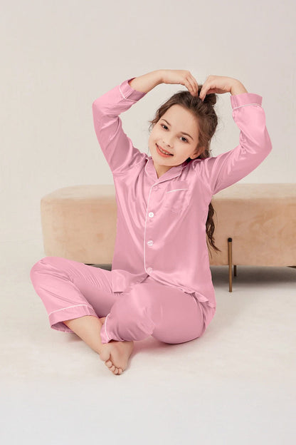 Baby Pink Luxury Silk Satin Sleepwear Set for Kids