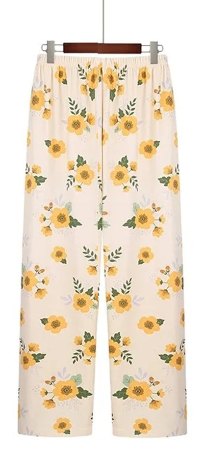 Pack of Two Comfy Casual Pajama Pants Floral Print Drawstring Palazzo Lounge Pants Wide Leg